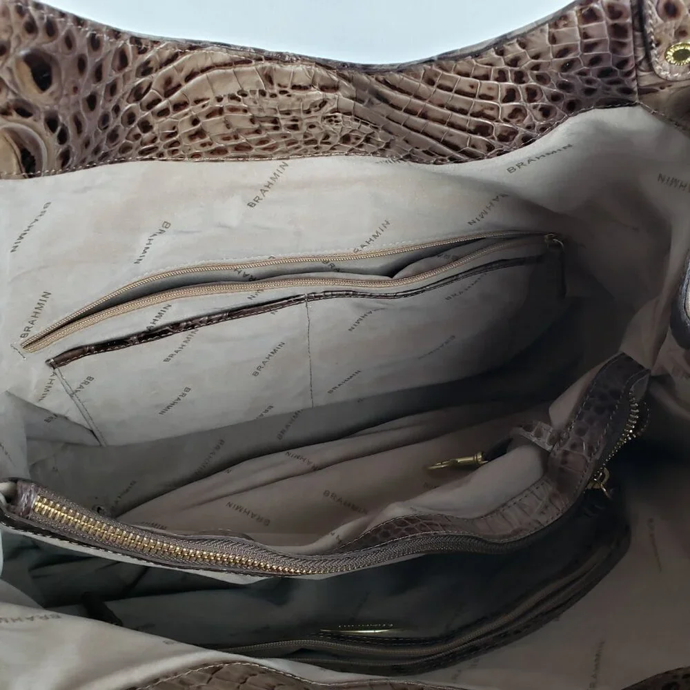 Brahmin Anne Bag Mocha Melbourne Croc Embossed Hobo Purse Handbag